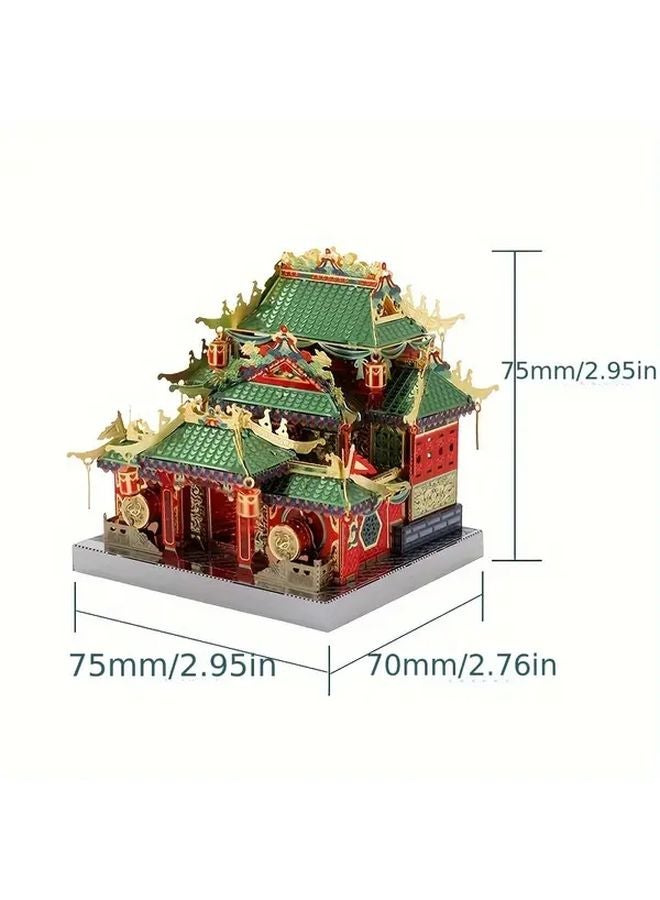 Traditional Chinese Street View 3D Metal Puzzle DIY Kit Silk Satin Green Golden Gift - Image 2